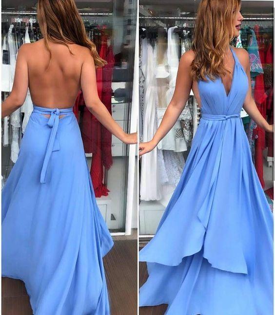 Backless Blue Maxi Dress Prom Dress CD10293
