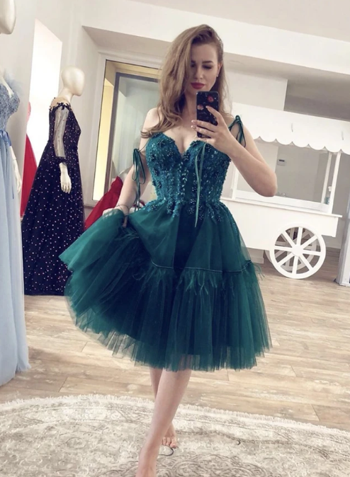 Green tulle short dress homecoming dress CD10383
