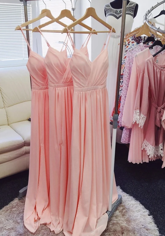 Pink chiffon long prom dress simple evening dress CD10508