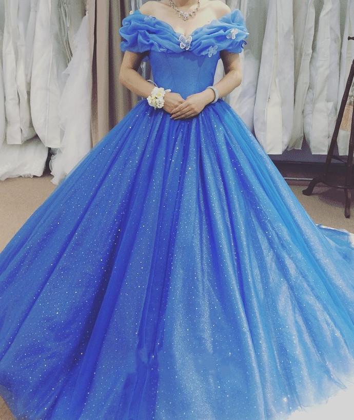 Off Shoulder Blue Quinceanera Dress, Bling Quinceanera Dresses prom Sweet 16 Dresses CD10552