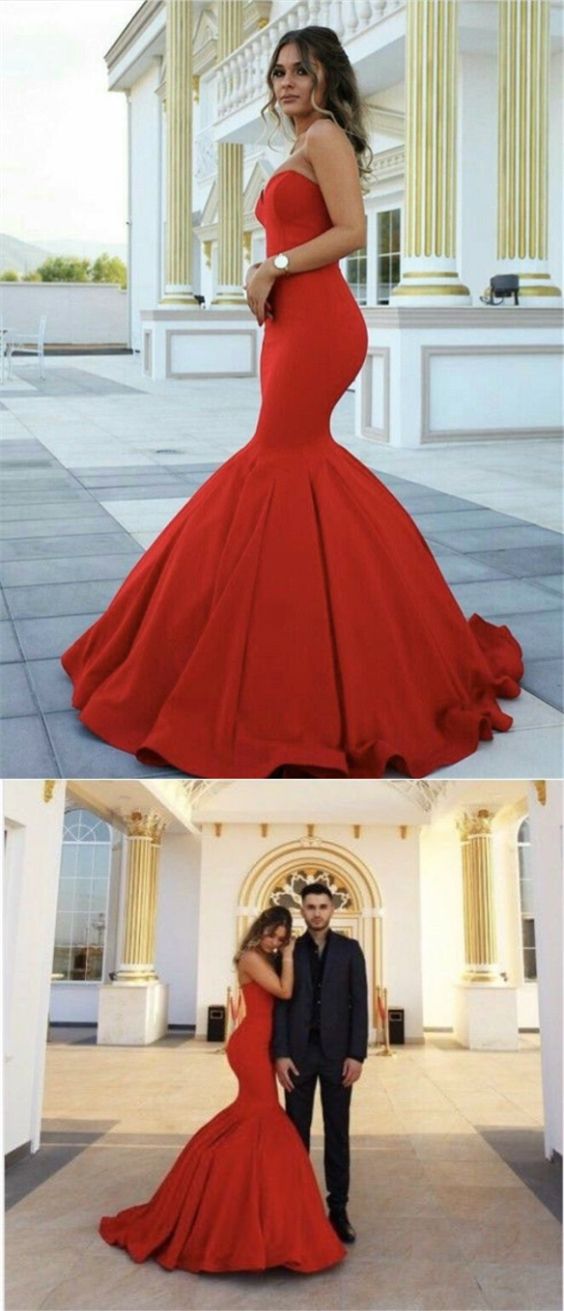 elegant sweetheart red mermaid prom dress, bodycon mermaid party dress with sweep train CD10579