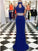 Elegant Lace Appliques Two Piece Prom Dress, Halter Prom Dresses, Dark Blue Long Party Dress CD10696
