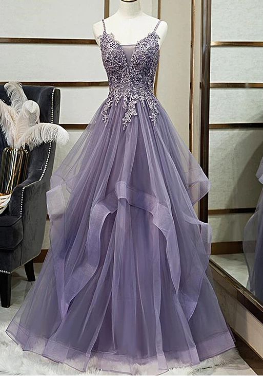 Tulle Long V-Neckline Straps Layers Prom Dress, Evening Gown Formal Dress CD10787