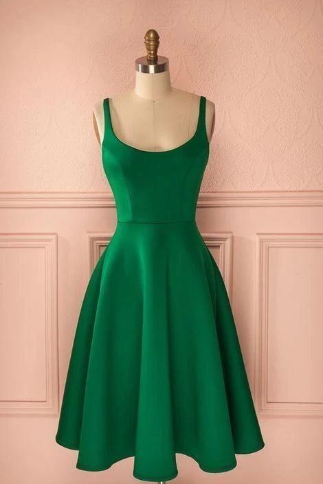 A-Line Green Satin Homecoming Dress CD10812