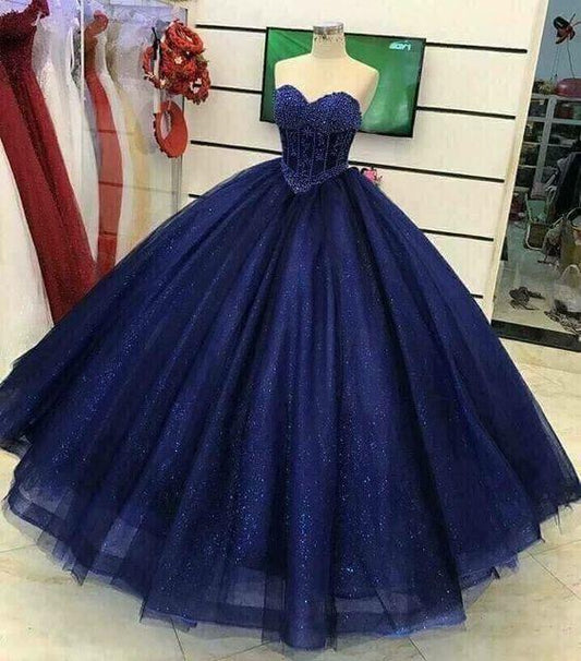 Gorgeous Beading Sweetheart neck Tulle Quinceanera Dresses, Blue Ball Gown Prom Dress CD10979