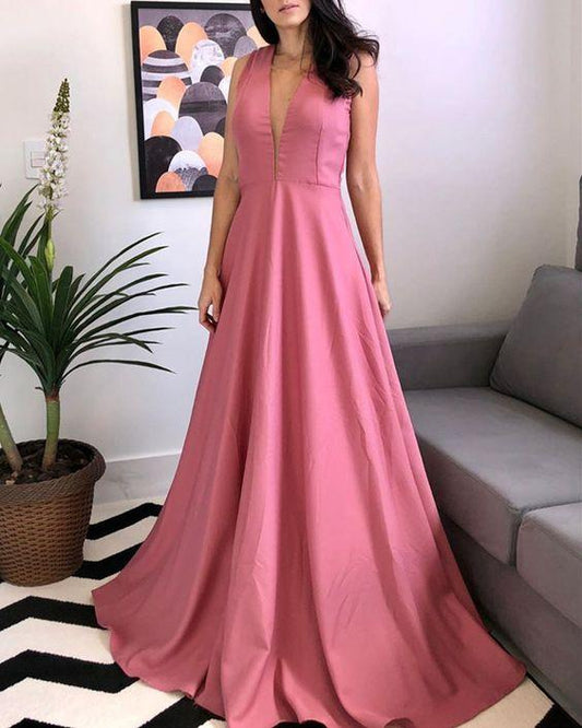 rose pink satin bridesmaid prom dresses for beach weddings CD10993
