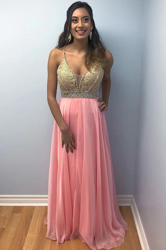 A Line Chiffon Appliques Long Prom Dress with Beading, Sexy Evening Party Dress CD10995