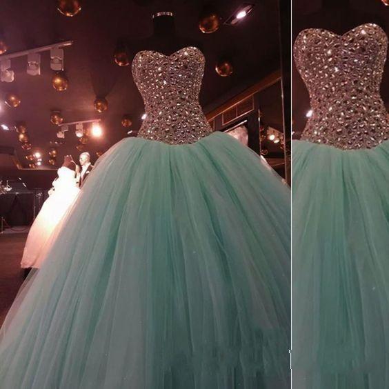 Princess Mint Green Tulle Strapless Long Prom Dress CD11004