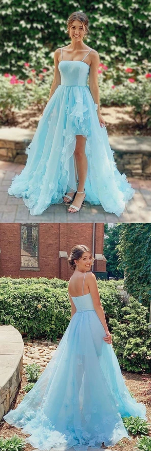 Blue tulle long prom dress blue formal dress CD11043