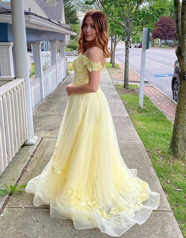 YELLOW TULLE LACE LONG BALL prom GOWN DRESS CD11047