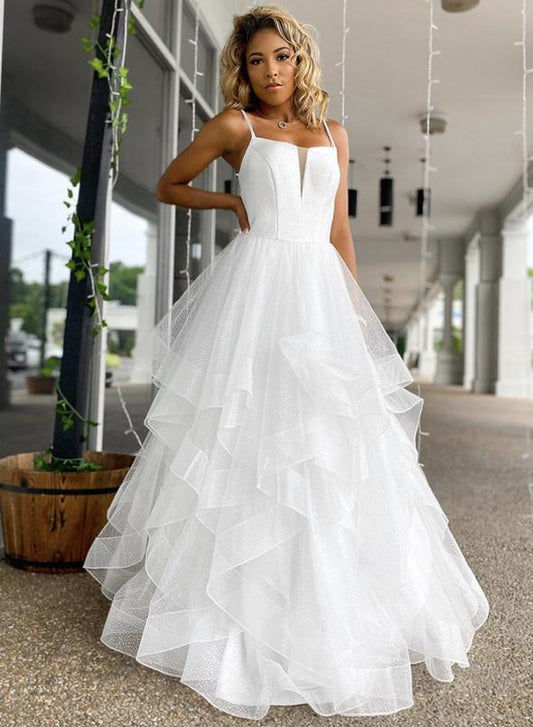 White tulle long ball gown dress formal dress prom dress evening dress CD11109