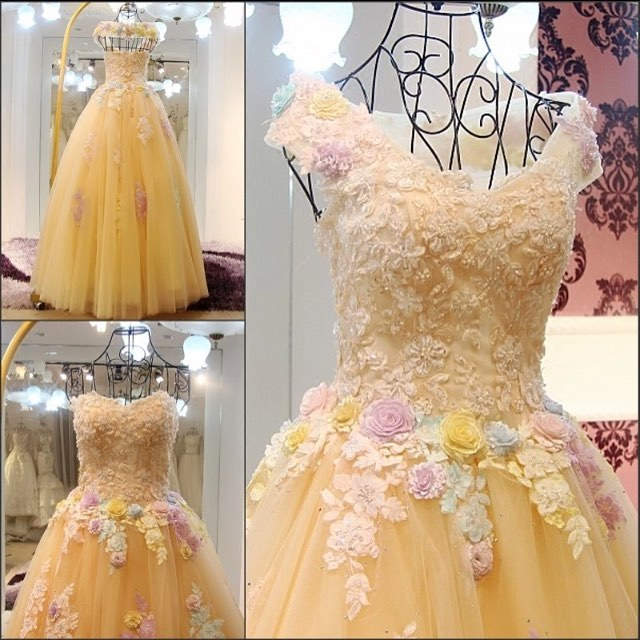 Floral Bridal Ball Gown, Gorgeous Wedding Dress, Handmade Dress long prom dress CD11235