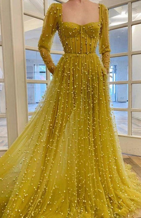 Long Sleeves Prom Dress With Beading CD11255