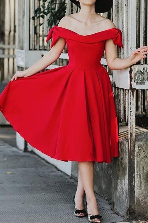 Red Off the Shoulder Party Dress Prom Dresses CD11259