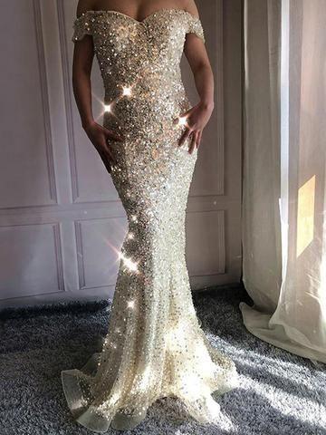 Off the shoulder mermaid prom dress with beading CD11311