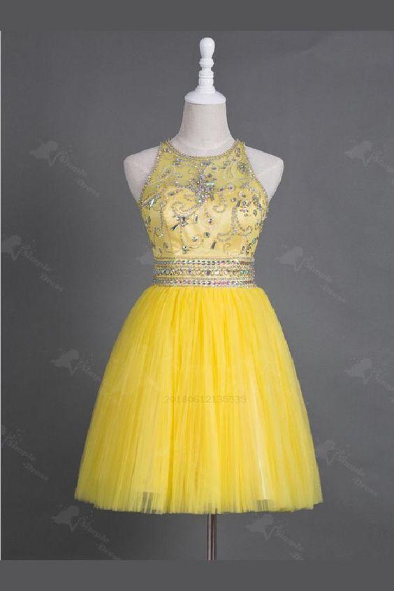 2024 Yellow Tulle Homecoming Dress CD1132