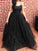 Stunning A-Line Scoop Neck Cross Back Black Sequins Tulle Long Prom Dresses CD11388