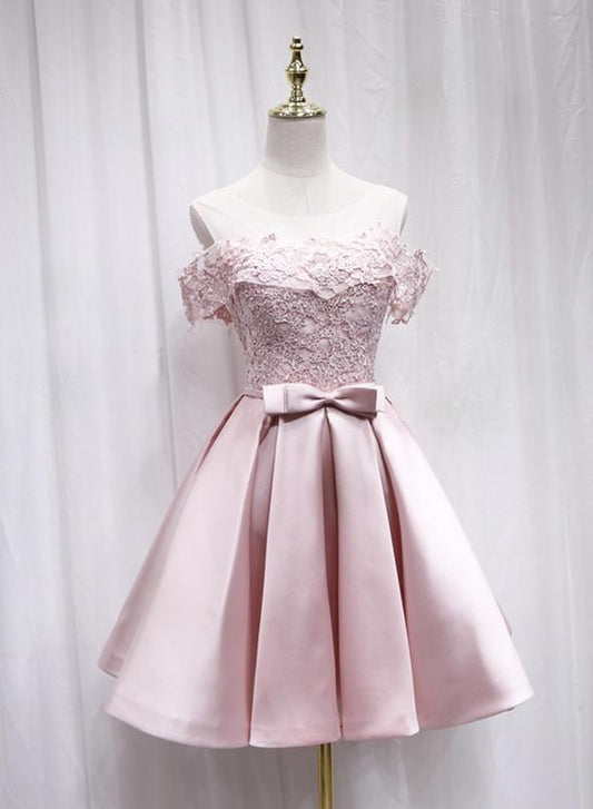 Lovely pink satin lace homecoming dress CD11435