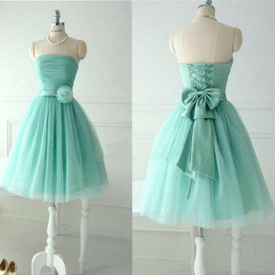 Lovely Strapless Mint Tulle Short Homecoming Dresses For Teens CD11446