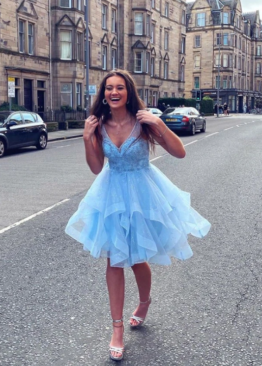 blue tulle lace homecoming dress CD11508