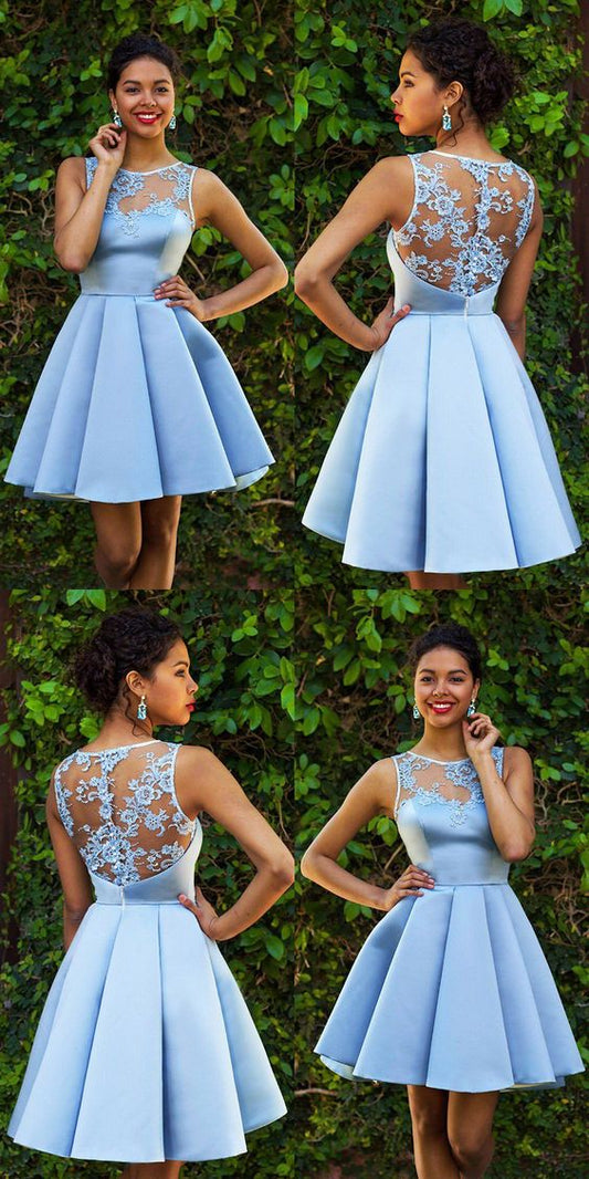 Sky Blue Homecoming Dresses, Lace Homecoming Dress, Sexy Homecoming Dresses CD11756