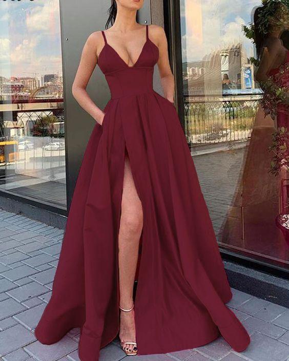 burgundy prom party dress for women CD11832