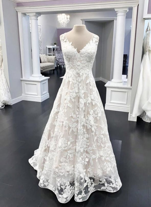 White v neck lace long prom dress evening dress CD11846