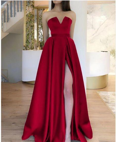 Stylish A Line Satin Long Prom Dresses, Split Slit Evening Party Dress CD11958