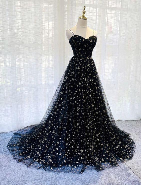 Black Tulle Long Prom Dress Evening Dress CD11971