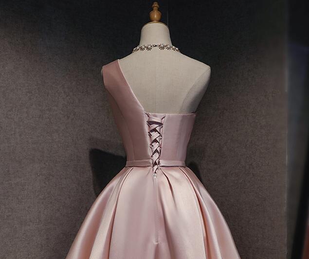 Pink Satin One Shoulder Homecoming Dress CD12024