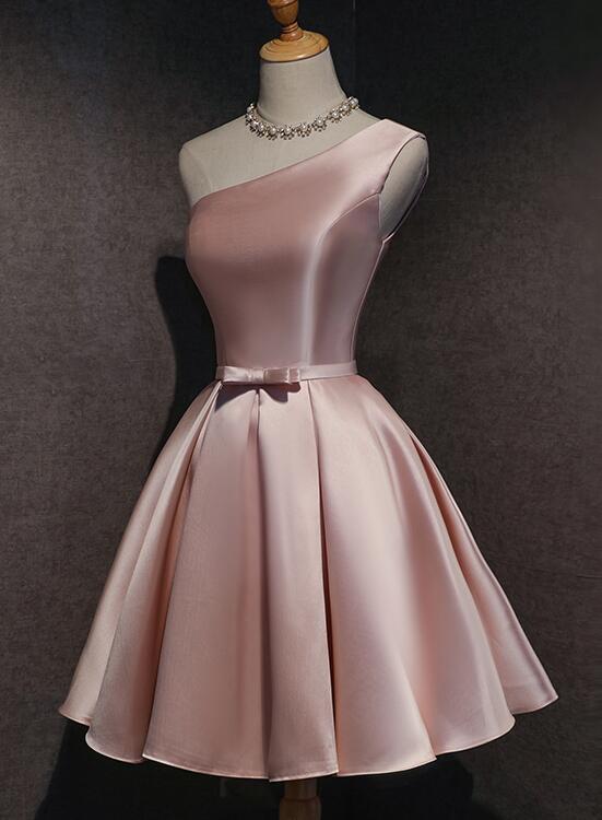 Pink Satin One Shoulder Homecoming Dress CD12024