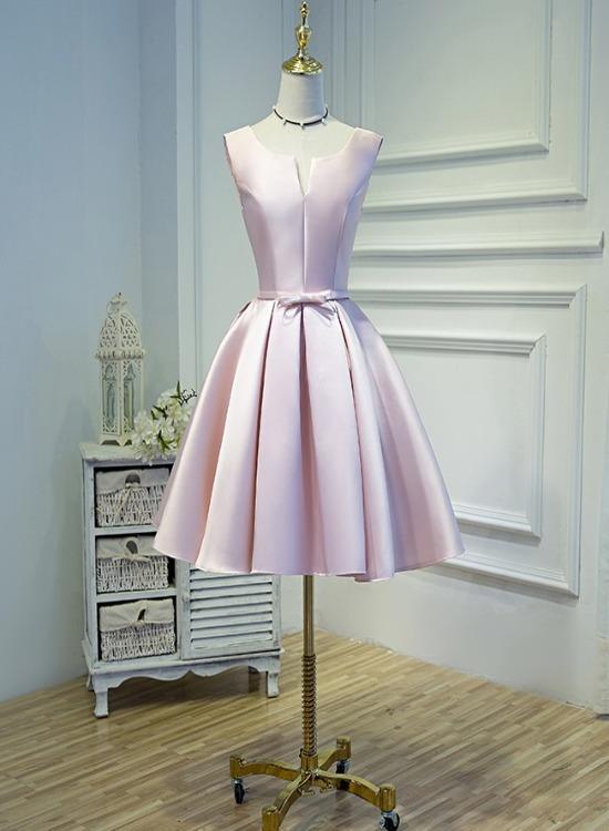 Pink Short Satin Knee Length Homecoming Dress CD12068
