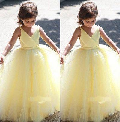 V Neck Yellow Flower Girl Dresses Homecoming Dress CD12108