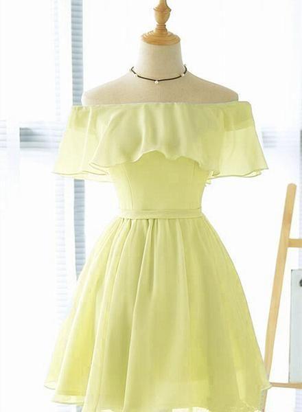 Cute Light Yellow Chiffon Short Party Dress, Short Bridesmaid Dress Homecoming Dress 2024 CD12130