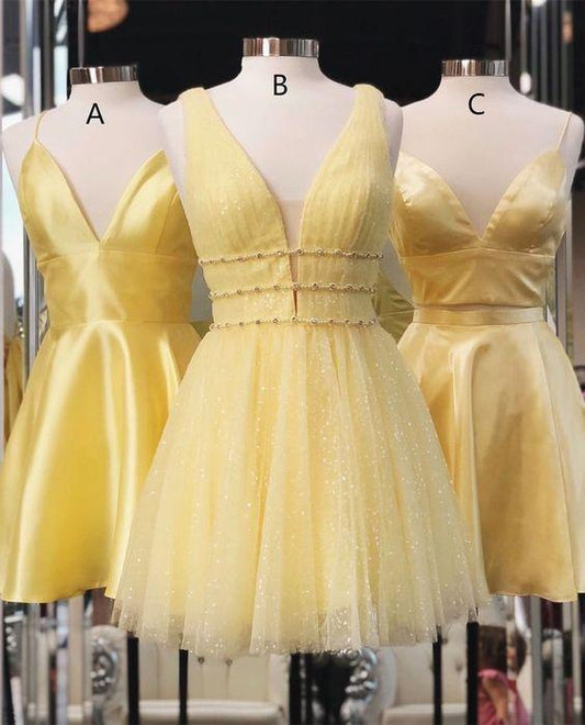 Cute Light Yellow Chiffon Short Party Dress, Short Bridesmaid Dress Homecoming Dress 2024 CD12131