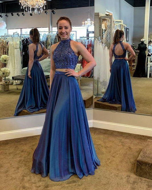 Navy Blue Prom Dress, Two Piece Prom Dresses, Ball Gown Prom Dress CD12213