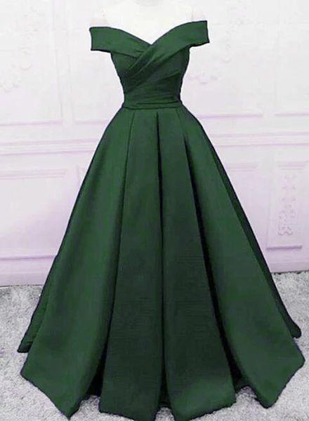 Beautiful Dark Green Satin Long Party Dress, Sweetheart Lace-up Prom Dress CD12258