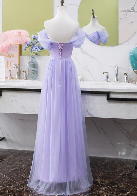 Light Purple Tull Off Shoulder Long Wedding Party Dress, Tulle Prom Dress CD12302