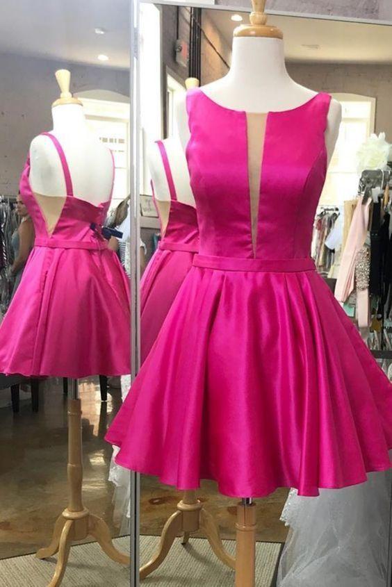 A-line Short Hot Pink Homecoming Dresses CD12313