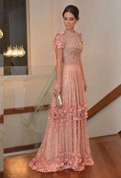 pink gown with floral prom dress CD1239