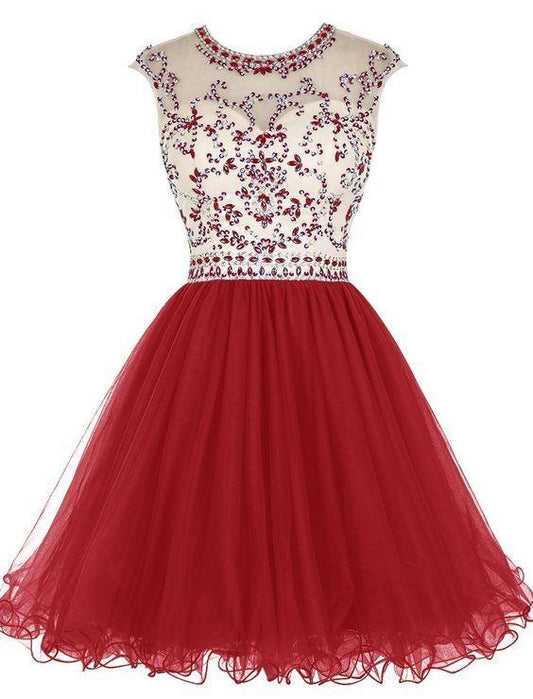 Red Tulle Homecoming Dress, Beading Homecoming Dresses CD12417