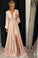 A-Line V-Neck Long Prom Dress with Split CD12428