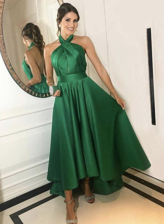 Green satin short prom dress CD12554