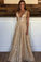 Sparkle A-line Gold Sequins Long Prom Dress CD12658