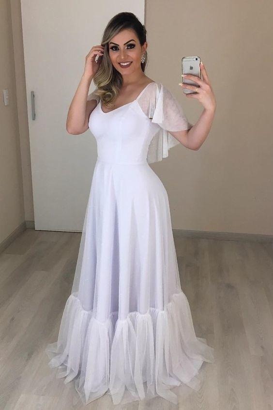 Prom Dresses Beautiful Open Back Beach Wedding Dress, Cap Sleeve Bridal Gown CD12673