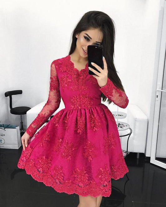 A line Homecoming Dresses, Homecoming Dress, Lace Homecoming Dresses CD12896