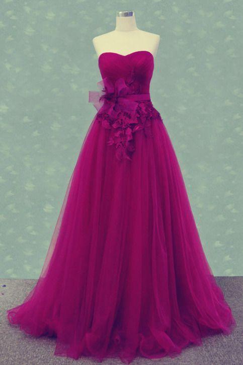 Sweatheart Neck Prom Dress, strapless Prom Dress, beautiful Flowers Dress, tulle Dress, a-line Princess Dress CD12938