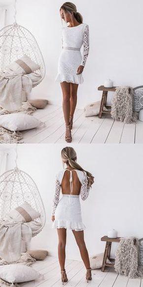 Sheath Knee-Length White Lace Homecoming Dress, Short homecoming Dresses CD130