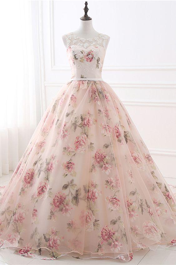 Elegant A-line Sleeveless Floral Long Prom Dress CD13052