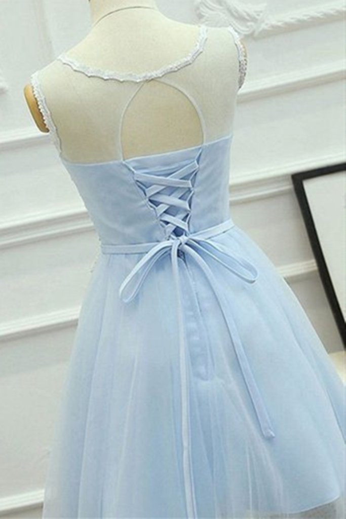 Short Blue Lace Formal Graduation Homecoming Dress CD13185